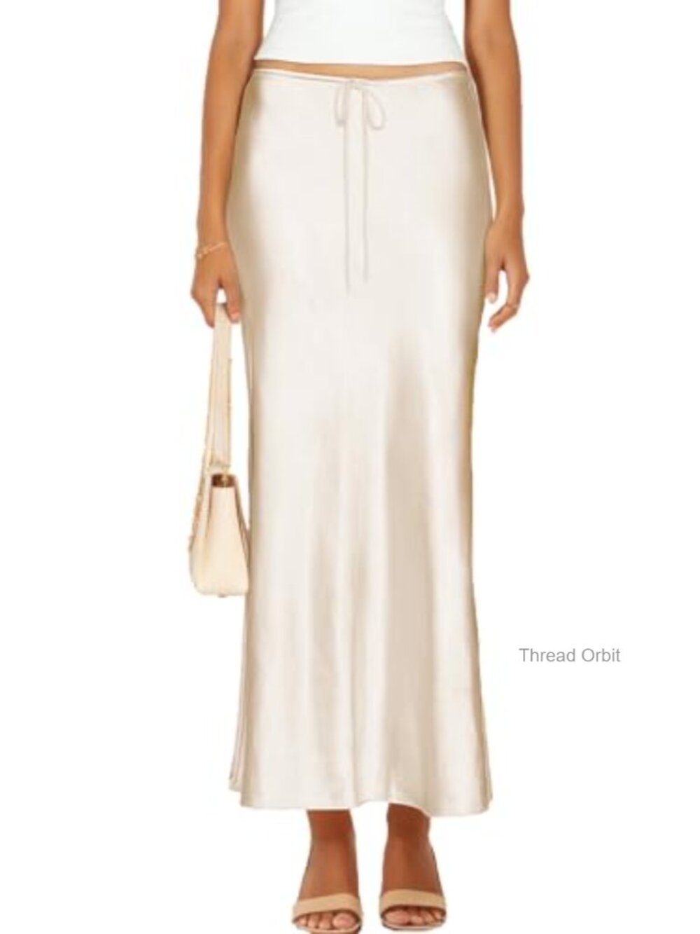 Womens Satin Silk Maxi Skirts Drawstring Casual A-Line Long Skirt